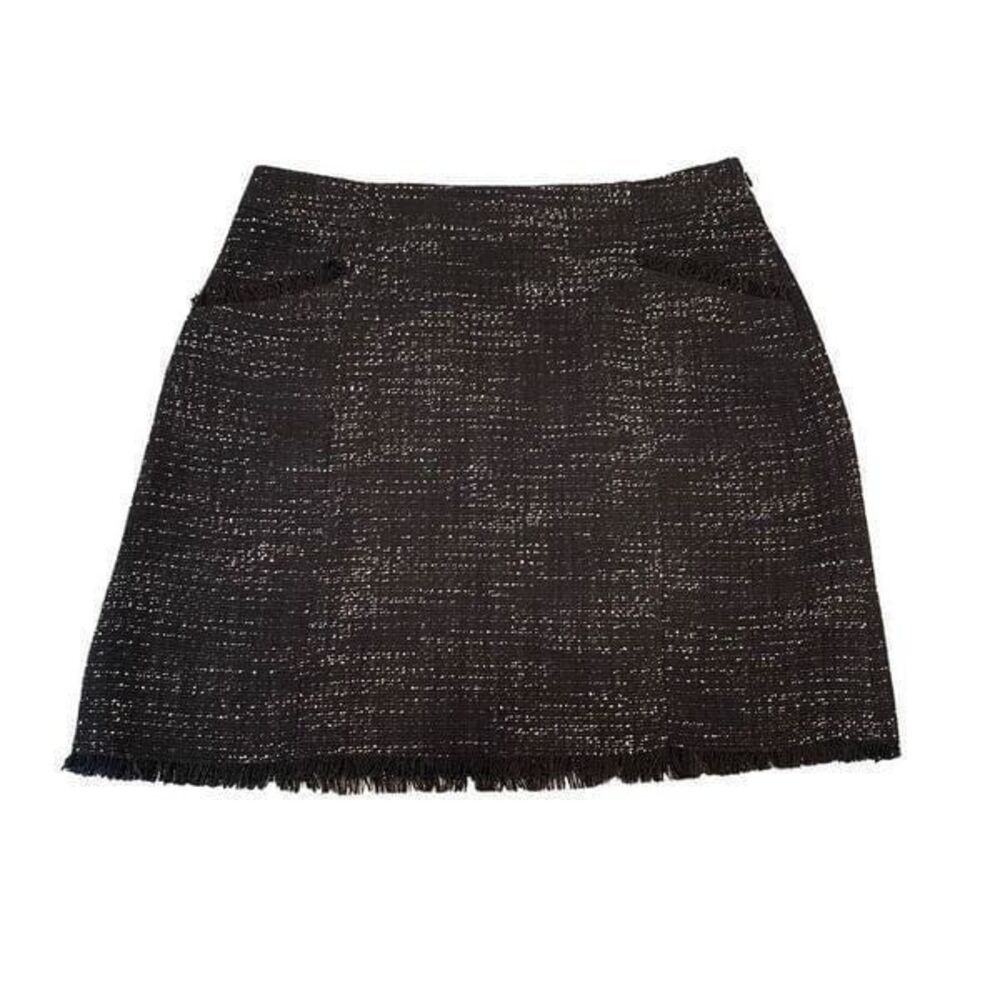 Loft Size 10 Black White Tweed Skirt Fringe Hem Large